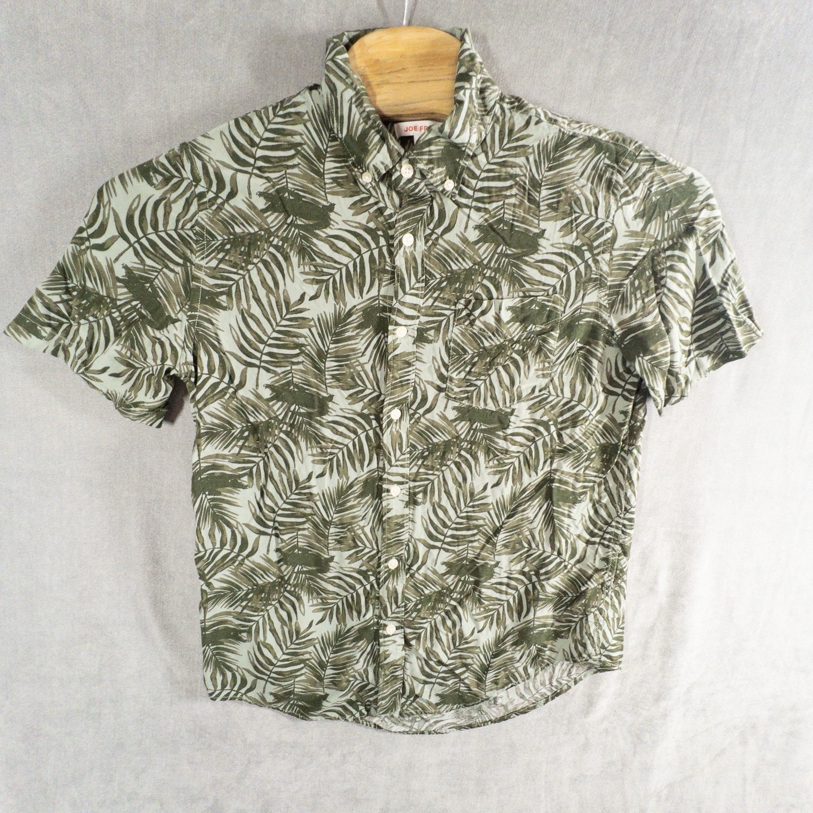 Joe Fresh Hawaiian Shirt Women Medium Green Bamboo Palms Floral Resortwear Beach
